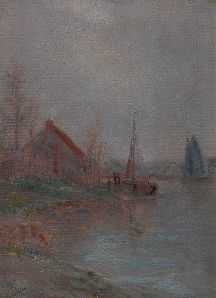 unknow artist Morning fog over the River Schelde oil painting image